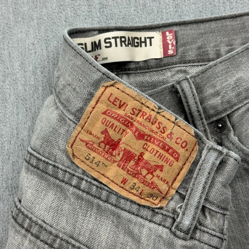 Levis 514 Jeans Men 34x30 Gray Slim Straight Fit Classic Pockets Stretch Zip Fly